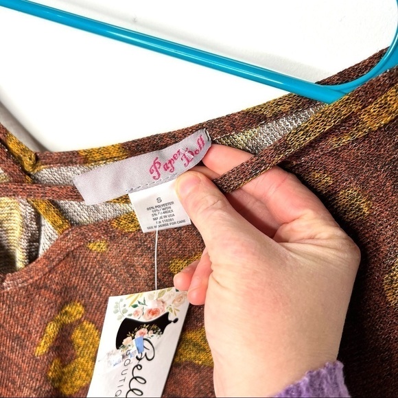 Boutique Rust Leopard Catimal Criss Cross Knotted Pull On Long Sleeve Top Small - Picture 5 of 15